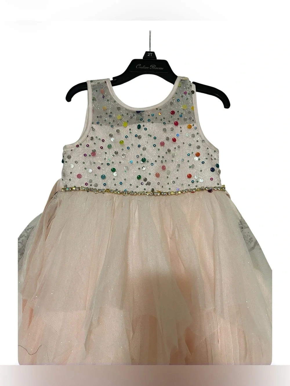 American Princess Pink and White Beaded Tulle Party Dress